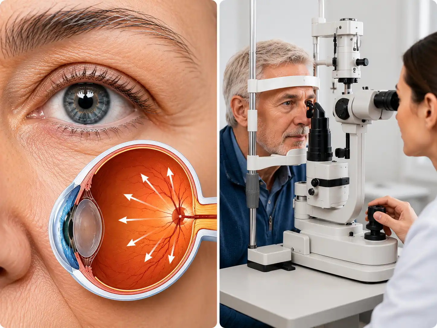 eye exam and anatomical illustration composite